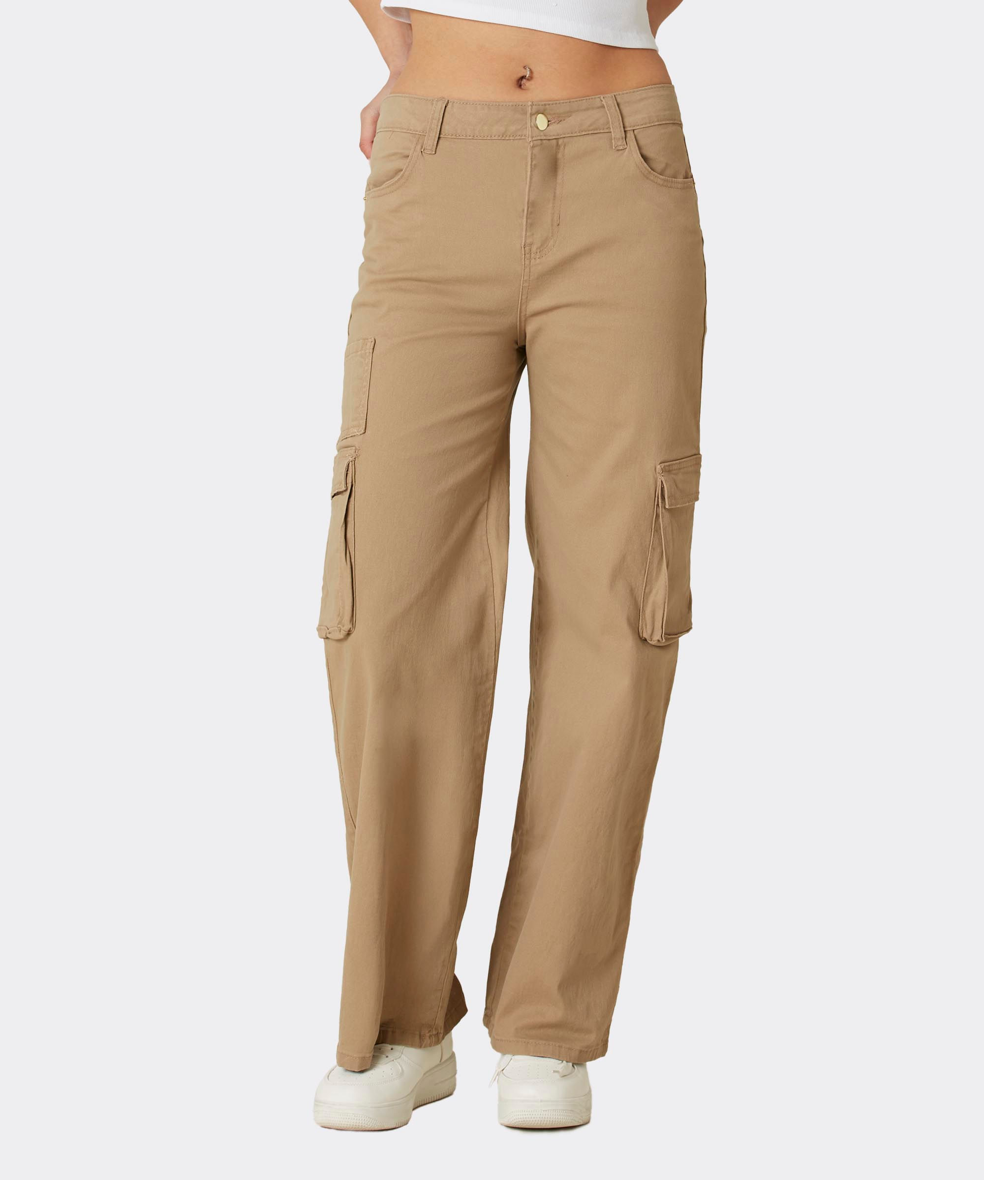 Gabardina Pantalones De Mujer Color Caqui Mujer Tiro Alto Outfit