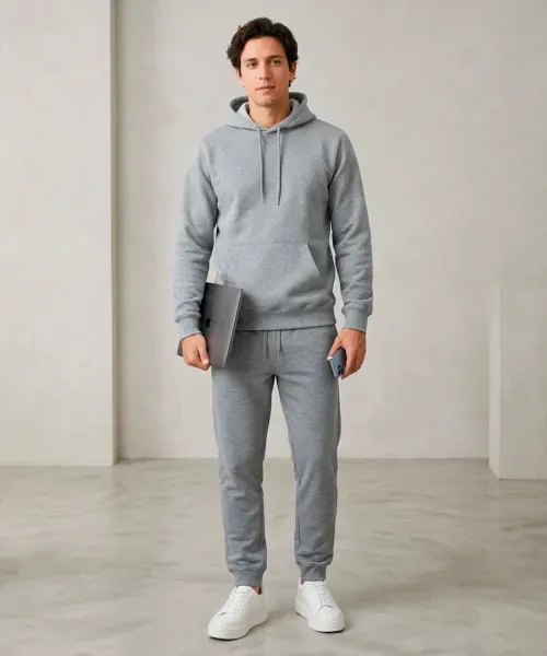 Conjunto Deportivo con Sudadera de Capucha y Pants Jogger de Caballero Gris Heather | Optima