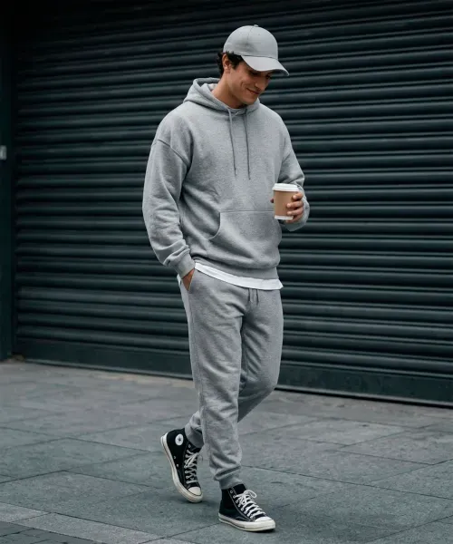 Conjunto Deportivo con Sudadera de Capucha y Pants Jogger de Caballero Gris Heather | Optima