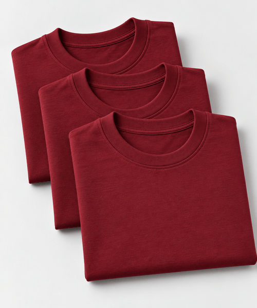 3 Pack Playera Prime de Caballero Vino 100% Algodón | Optima
