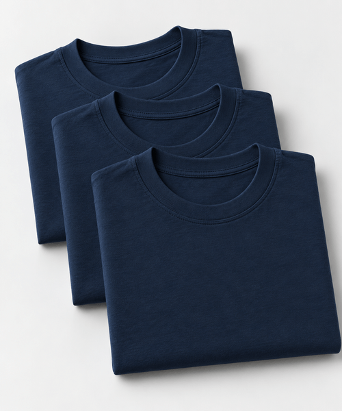 3 Pack Playera Prime de Caballero Azul Marino 100% Algodón | Optima